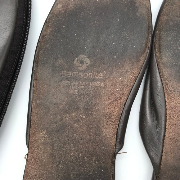 Vintage Samsonite Men's size 9- 10 Travel Slippers  in Brown Zippered Case - Picture 10 of 11